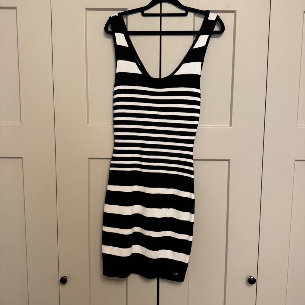 Guess Black & White Striped Bodycon Mini Dress | Sleeveless Knit Dress | Size S